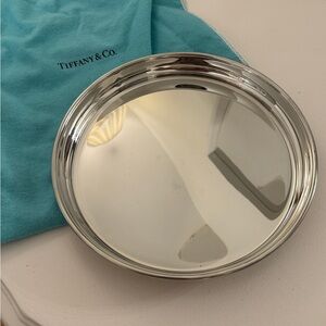 Tiffany & Co. Silver Round Serving Tray with Blue Pouch